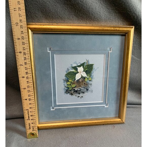 Framed Mouse Watercolor by Theresa Politowicz in Gold Frame Signed 10x10 - Picture 8 of 10